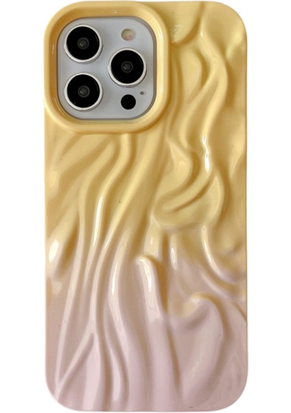 iPhone 15 Pro Kılıf Kalu Tpu Buruşuk Efektli Telefon Kapağı-Sarı+Pembe (Yurt Dışından)
