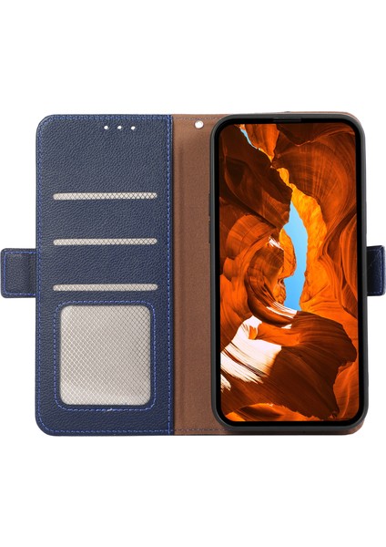 iPhone 13 Pro Için Rfıd Engellemeli Deri Kılıf Litchi Dokulu Telefon Kapağı-Mavi (Yurt Dışından)