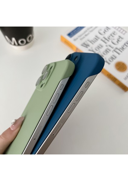 iPhone 13 Pro Için Çerçevesiz Kılıf Oluklu Tasarım Ka Pc Telefon Kapağı Lens Filmli-Koyu Yeşil (Yurt Dışından)