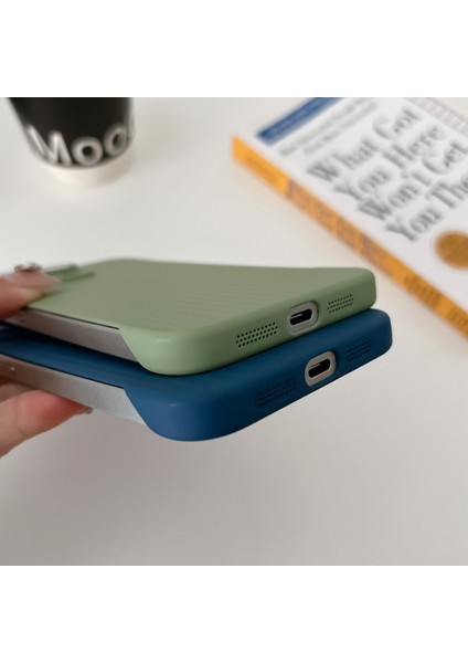 iPhone 13 Pro Için Çerçevesiz Kılıf Oluklu Tasarım Ka Pc Telefon Kapağı Lens Filmli-Koyu Yeşil (Yurt Dışından)