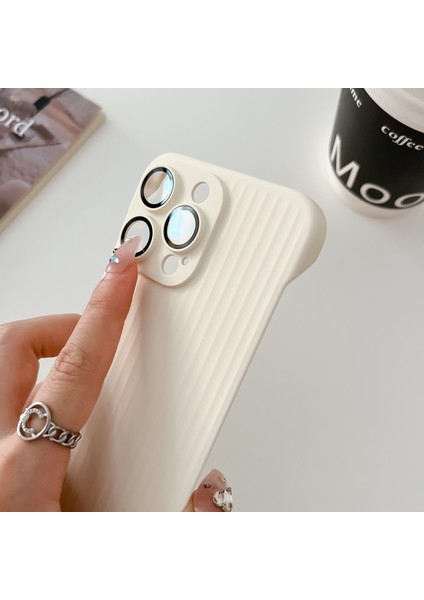 iPhone 13 Pro Için Çerçevesiz Kılıf Oluklu Tasarım Ka Pc Telefon Kapağı Lens Filmli-Koyu Yeşil (Yurt Dışından)