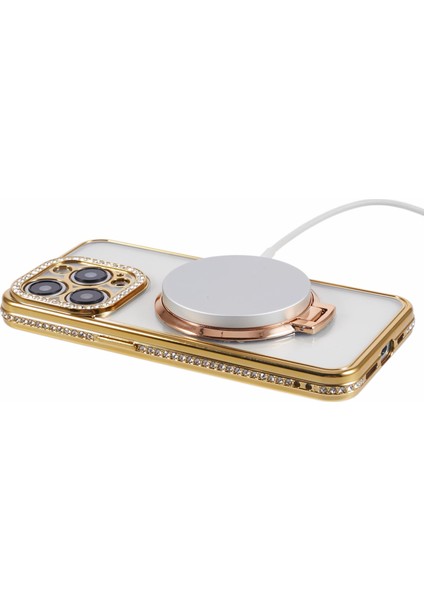 iPhone 14 Pro Için Kılıf Çizilmez Yapay Elmas Dekor Yüzük Kickstand Tpu Telefon Kapağı-Altın (Yurt Dışından) fırsatları