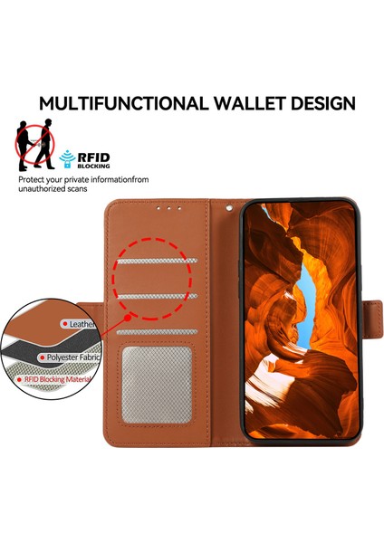 iPhone 14 Pro Için Deri Kılıf Rfıd Engelleme Cüzdan Koruyucu Telefon Kapağı-Kahverengi (Yurt Dışından)