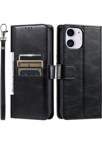 iPhone 11 Kılıf 6 Kart Yuvalı Deri Cüzdan Telefon Kılıfı-Siyah (Yurt Dışından)