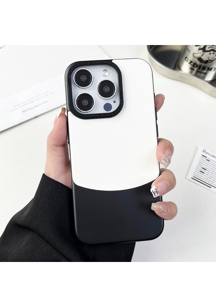 iPhone 14 Pro Kılıf Nappa Texture Pu Sert Pc Koruyucu Telefon Kılıfı-Siyah/beyaz (Yurt Dışından)