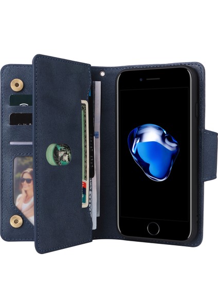 iPhone 7/8 Için Kılıf Pu Deri Standlı Telefon Kapağı Perçin Dekorlu-Mavi (Yurt Dışından) modelleri