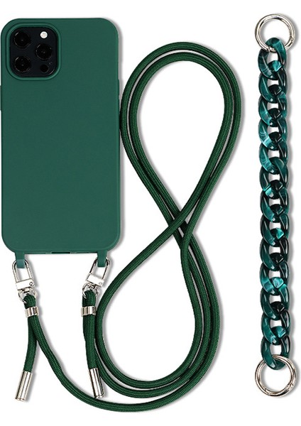 iPhone 13 Pro Tpu Kılıf El Askılı ve Omuz Askılı Koruyucu Telefon Kılıfı-Koyu Yeşil (Yurt Dışından)
