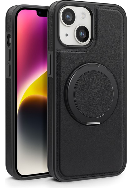 iPhone 14 Plus Için Manyetik Telefon Kılıfı Deri+Pc+Tpu Döner Halkalı Kickstand-Siyah (Yurt Dışından) fiyatları
