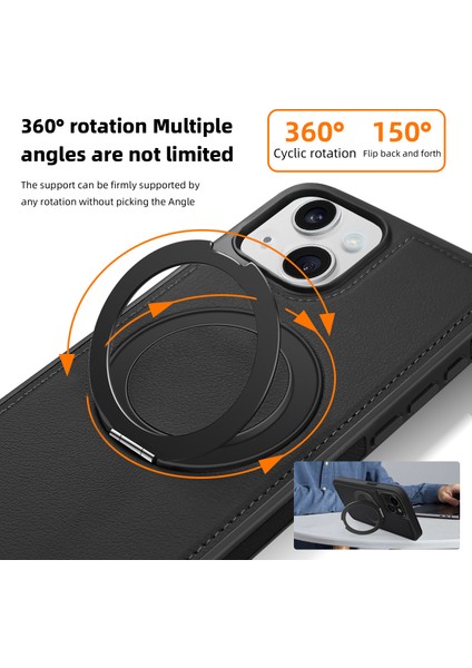 iPhone 14 Plus Için Manyetik Telefon Kılıfı Deri+Pc+Tpu Döner Halkalı Kickstand-Siyah (Yurt Dışından) modelleri