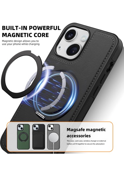 iPhone 14 Plus Için Manyetik Telefon Kılıfı Deri+Pc+Tpu Döner Halkalı Kickstand-Siyah (Yurt Dışından) fırsatları