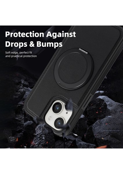 iPhone 14 Plus Için Manyetik Telefon Kılıfı Deri+Pc+Tpu Döner Halkalı Kickstand-Siyah (Yurt Dışından) indirimleri