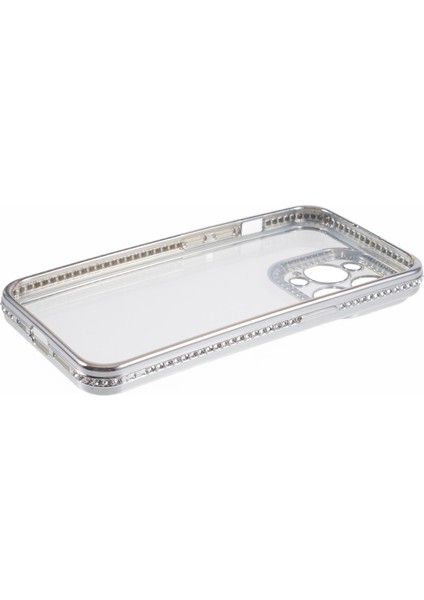 iPhone 15 Pro Max Için Tpu Kılıf Rhinestones Dekor Koruyucu Telefon Kapağı-Gümüş (Yurt Dışından)