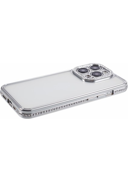 iPhone 15 Pro Max Için Tpu Kılıf Rhinestones Dekor Koruyucu Telefon Kapağı-Gümüş (Yurt Dışından)