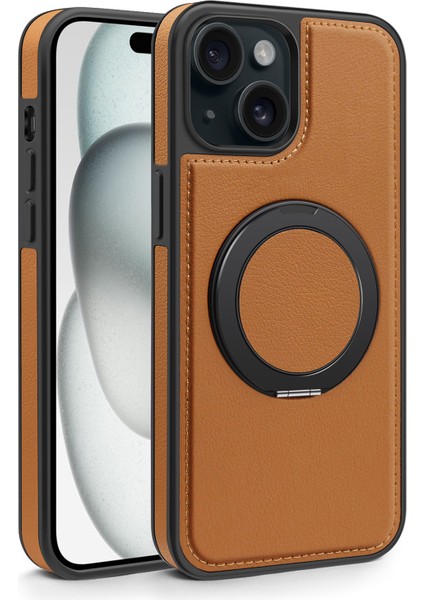 iPhone 15 Plus Kılıf Için Darbeye Dayanıklı Deri+Pc+Tpu Manyetik Telefon Kılıfı ve Kickstand-Kahverengi (Yurt Dışından) fiyatları