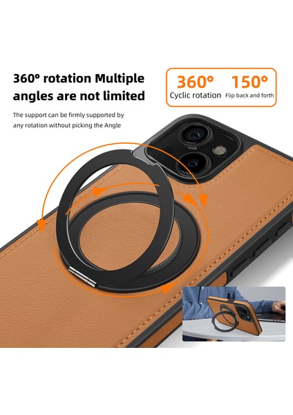 iPhone 15 Plus Kılıf Için Darbeye Dayanıklı Deri+Pc+Tpu Manyetik Telefon Kılıfı ve Kickstand-Kahverengi (Yurt Dışından) modelleri