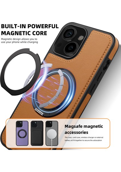 iPhone 15 Plus Kılıf Için Darbeye Dayanıklı Deri+Pc+Tpu Manyetik Telefon Kılıfı ve Kickstand-Kahverengi (Yurt Dışından) fırsatları