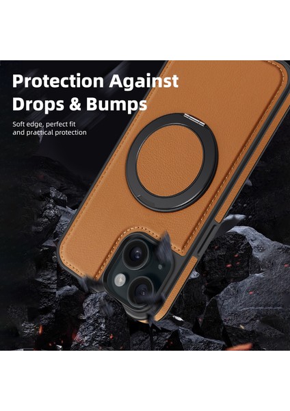 iPhone 15 Plus Kılıf Için Darbeye Dayanıklı Deri+Pc+Tpu Manyetik Telefon Kılıfı ve Kickstand-Kahverengi (Yurt Dışından) indirimleri