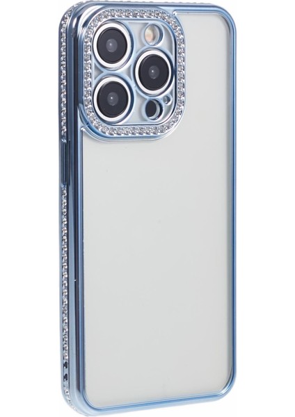iPhone 14 Pro Için Tpu Kılıf Rhinestones Dekor Damla Korumalı Cep Telefonu Kapağı-Mavi (Yurt Dışından)