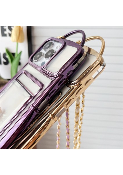 iPhone 14 Pro Için Kılıf Şeffaf Tpu Galvanik Telefon Arka Kabuk, Çapraz Zincirli ve Kart Tutuculu-Mor (Yurt Dışından) fiyatları
