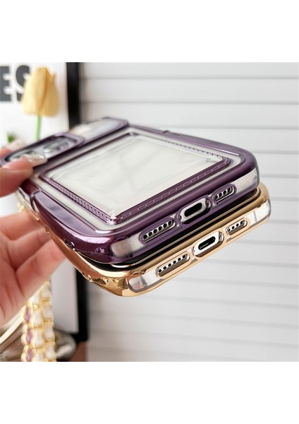 iPhone 14 Pro Için Kılıf Şeffaf Tpu Galvanik Telefon Arka Kabuk, Çapraz Zincirli ve Kart Tutuculu-Mor (Yurt Dışından) modelleri