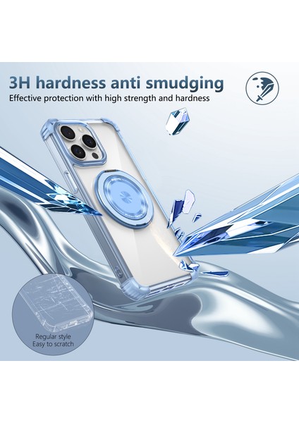iPhone 13 Pro Için 6.1 Inç Manyetik Kılıf Pc+Tpu 360 Derece Döndürme Kickstand Telefon Kapağı-Şeffaf Mavi (Yurt Dışından)