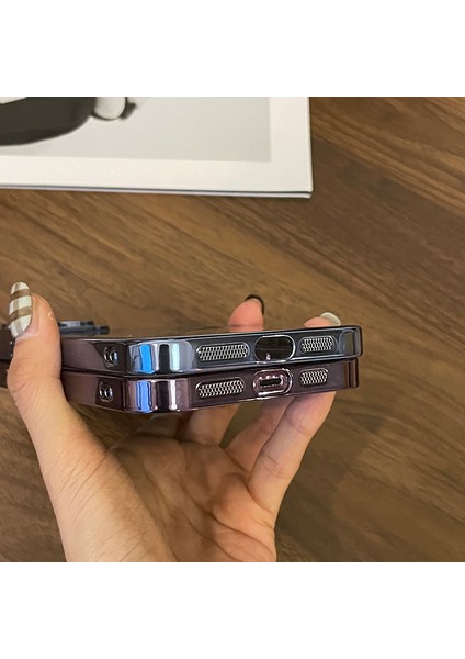 iPhone 15 Pro Için Manyetik Kılıf Logo Görünümü Pc+Tpu Lens Koruyuculu Telefon Kapağı-Mavi (Yurt Dışından)