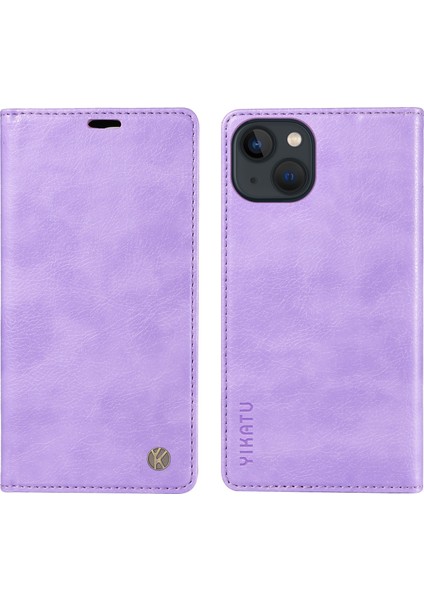 iPhone 13 Cüzdan Kılıfı Çizilmez Deri Telefon Kılıfı-Mor (Yurt Dışından)