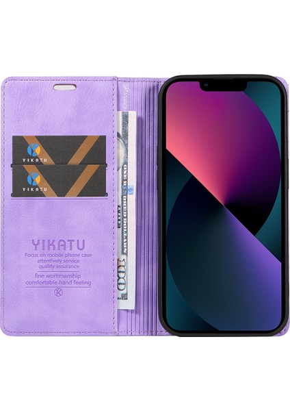 iPhone 13 Cüzdan Kılıfı Çizilmez Deri Telefon Kılıfı-Mor (Yurt Dışından)