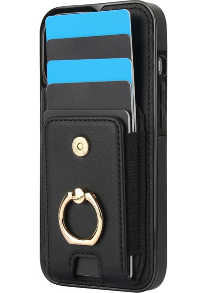 iPhone 14 Plus Kılıf Pu+Tpu Kickstand Kart Tutucu Telefon Kapağı-Siyah (Yurt Dışından) modelleri