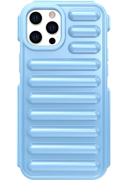 Kapsül Serisi iPhone 12 Pro Max Kılıf Yumuşak Tpu Nervürlü Koruyucu Telefon Kapağı-Mavi (Yurt Dışından)