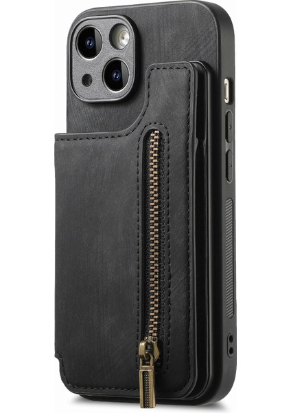 iPhone 15 Için Kılıf Retro Kickstand Telefon Kapağı Pu+Tpu Cüzdan Koruyucu Kabuk-Siyah (Yurt Dışından) indirimleri