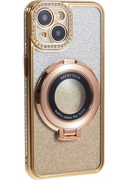 iPhone 15 Için Kılıf Yüzük Kickstand Tpu Telefon Kılıfı, Yapay Elmas Dekorlu-Altın (Yurt Dışından) modelleri