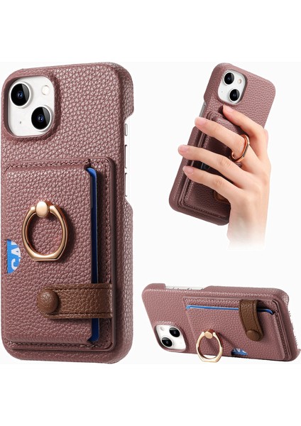 iPhone 14 Için Kılıf Çubuğu Kart Yuvası Pu+Pc+Tpu Düşmeyi Önleyici Telefon Kabuk-Tarih Kayısı (Yurt Dışından)
