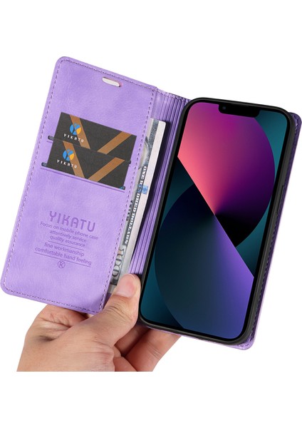 iPhone 13 Cüzdan Kılıfı Çizilmez Deri Telefon Kılıfı-Mor (Yurt Dışından)