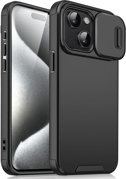 iPhone 14 Plus/15 Plus Kılıf Pc+Tpu Arka Telefon Kabuğu, Kaydırmalı Kamera Korumalı-Siyah (Yurt Dışından)