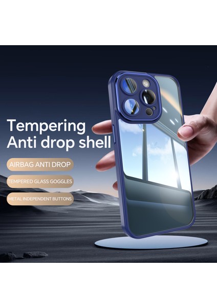 iPhone 12 Pro Max Için Kamera Koruma Metal Düğmeler Tpu+Akrilik Damlamaya Dayanıklı Telefon Kapağı-Koyu Mavi (Yurt Dışından)