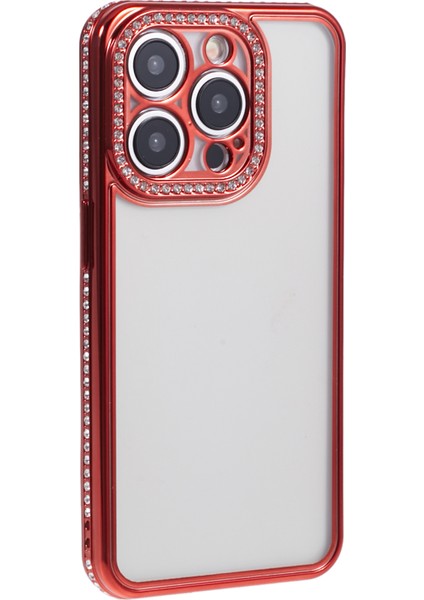 iPhone 14 Pro Için Tpu Kılıf Rhinestones Dekor Damla Korumalı Cep Telefonu Kapağı-Kırmızı (Yurt Dışından)