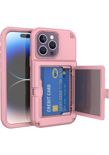 iPhone 15 Pro Max Kılıf Pc+Tpu Gizli Kart Yuvalı/aynalı Telefon Kılıfı-Gül Altın (Yurt Dışından)