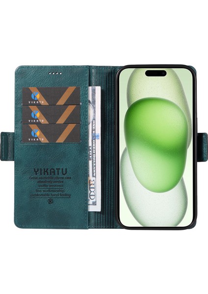 iPhone 15 Plus Kılıf Pu Deri Cüzdan Darbeye Dayanıklı Telefon Kapağı-Mavi (Yurt Dışından) fiyatları