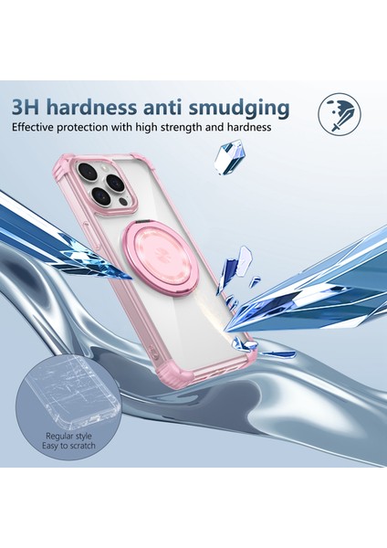 iPhone 13 Pro Için 6.1 Inç Manyetik Kılıf Pc+Tpu 360 Derece Döndürme Kickstand Telefon Kapağı-Şeffaf Pembe (Yurt Dışından)