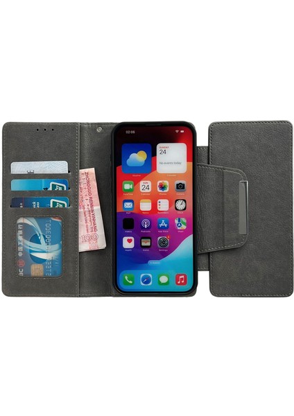 iPhone 13 Pro Max Için 6.7 Inç Kılıf Çıkarılabilir Cüzdan Pu Deri+Tpu Telefon Kapağı-Gri (Yurt Dışından)