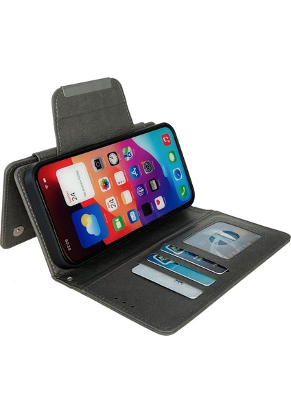 iPhone 13 Pro Max Için 6.7 Inç Kılıf Çıkarılabilir Cüzdan Pu Deri+Tpu Telefon Kapağı-Gri (Yurt Dışından)