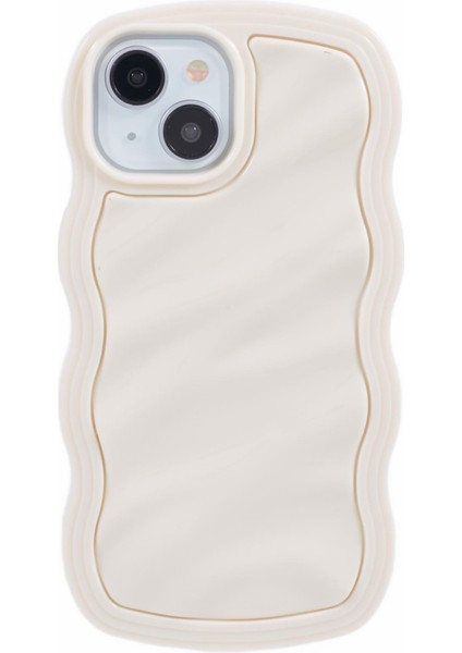 iPhone 14 Için Kılıf Kaymaz Tutuş Dalga Kıvırcık Çerçeve Şekli Tpu+Pc Telefon Kapağı-Beyaz (Yurt Dışından)