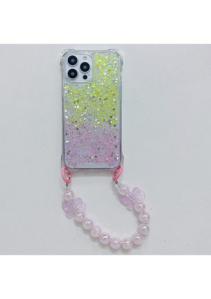 iPhone 14 Pro Için Kapak Tpu+Akrilik Düşme Önleyici Gradyan El Zincirli Cep Telefonu Kılıfı-Sarı+Pembe (Yurt Dışından)