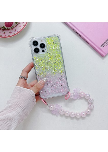 iPhone 14 Pro Için Kapak Tpu+Akrilik Düşme Önleyici Gradyan El Zincirli Cep Telefonu Kılıfı-Sarı+Pembe (Yurt Dışından) fiyatları