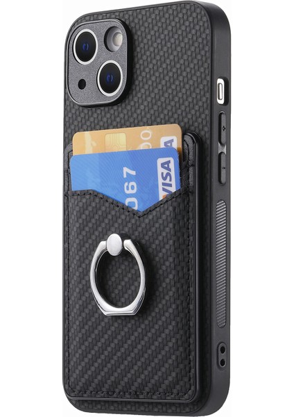 C1-8 iPhone 13 6.1 Inç Kılıf Karbon Fiber Doku Kickstand Telefon Kapağı, Kart Yuvaları Ile-Siyah (Yurt Dışından) fırsatları
