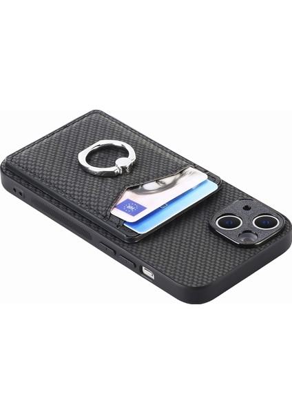 C1-8 iPhone 13 6.1 Inç Kılıf Karbon Fiber Doku Kickstand Telefon Kapağı, Kart Yuvaları Ile-Siyah (Yurt Dışından) indirimleri