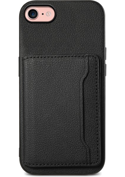 iPhone 7/8 Kılıf Pu Deri Kart Yuvaları Kickstand Koruyucu Kapak-Siyah (Yurt Dışından)
