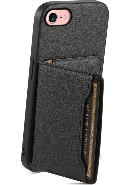 iPhone 7/8 Kılıf Pu Deri Kart Yuvaları Kickstand Koruyucu Kapak-Siyah (Yurt Dışından) fiyatları