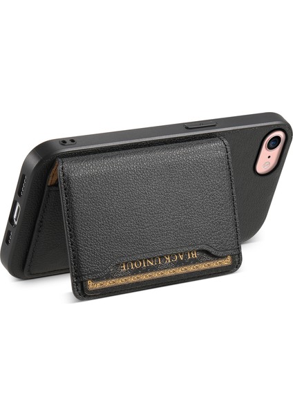 iPhone 7/8 Kılıf Pu Deri Kart Yuvaları Kickstand Koruyucu Kapak-Siyah (Yurt Dışından) modelleri